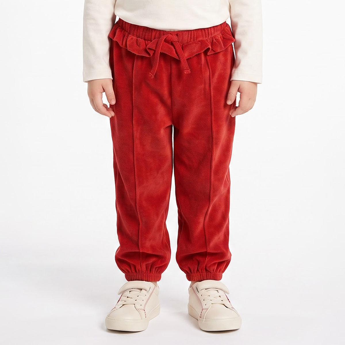 Girls Red Velour Jogger Pants Regular Fit Casual Kids Bottoms