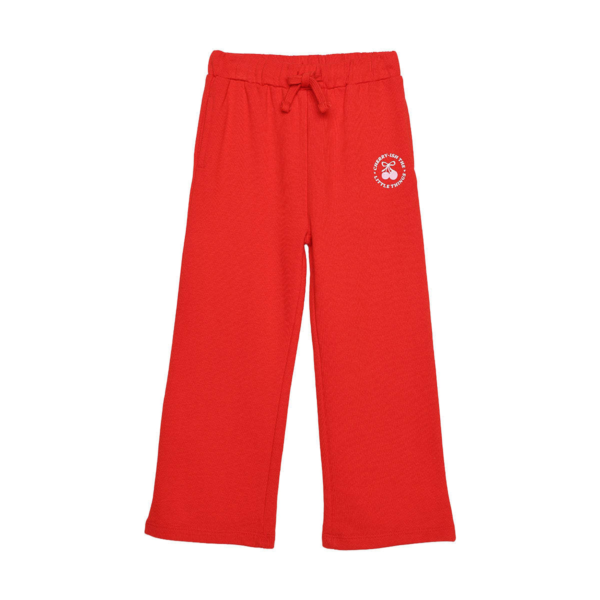 Girls Red Cotton Wide Leg Pants Regular Fit Casual Kids Bottoms