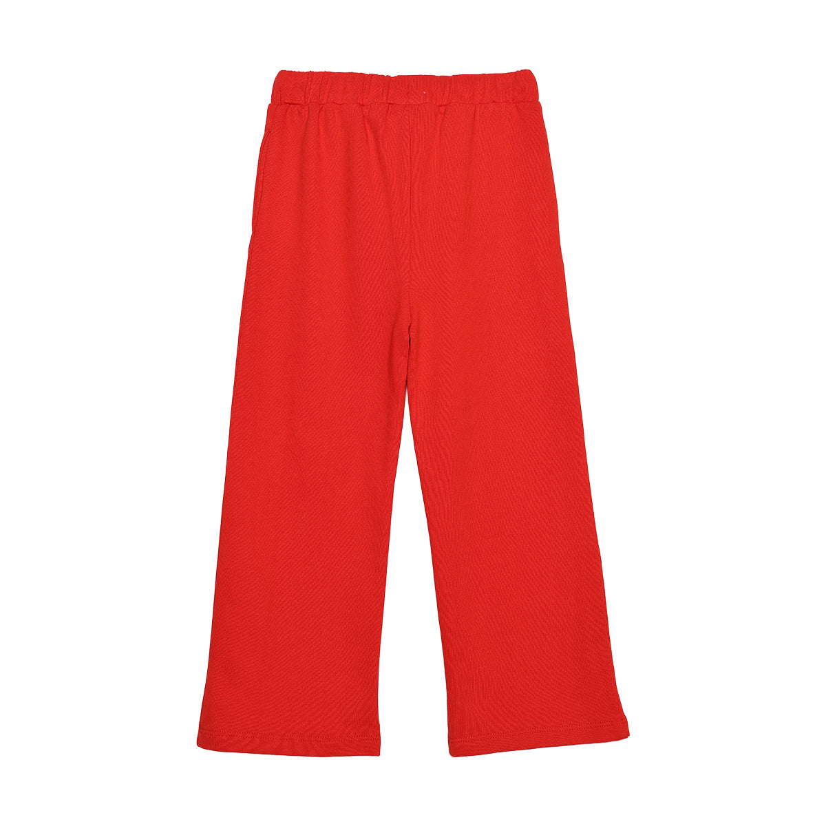 Girls Red Cotton Wide Leg Pants Regular Fit Casual Kids Bottoms