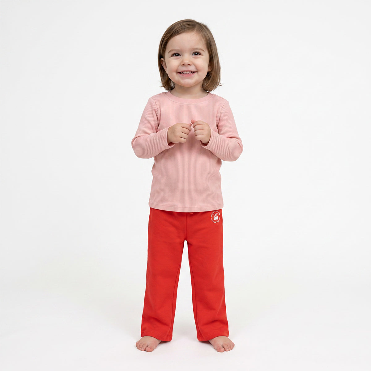 Girls Red Cotton Wide Leg Pants Regular Fit Casual Kids Bottoms