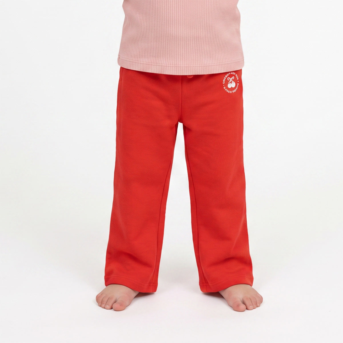 Girls Red Cotton Wide Leg Pants Regular Fit Casual Kids Bottoms
