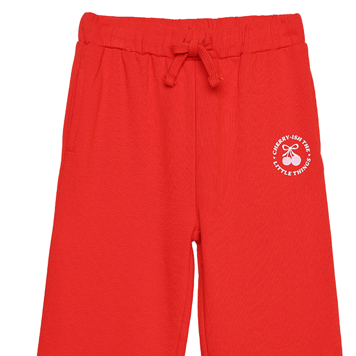 Girls Red Cotton Wide Leg Pants Regular Fit Casual Kids Bottoms