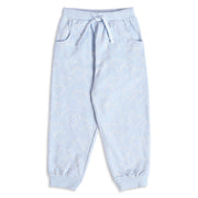 Girls Light Blue Cotton Blend Heart Jogger Pants Drawstring Waist Casual Wear