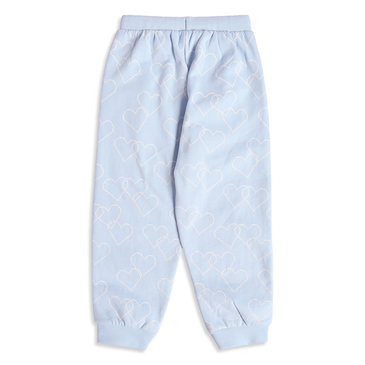 Girls Light Blue Cotton Blend Heart Jogger Pants Drawstring Waist Casual Wear