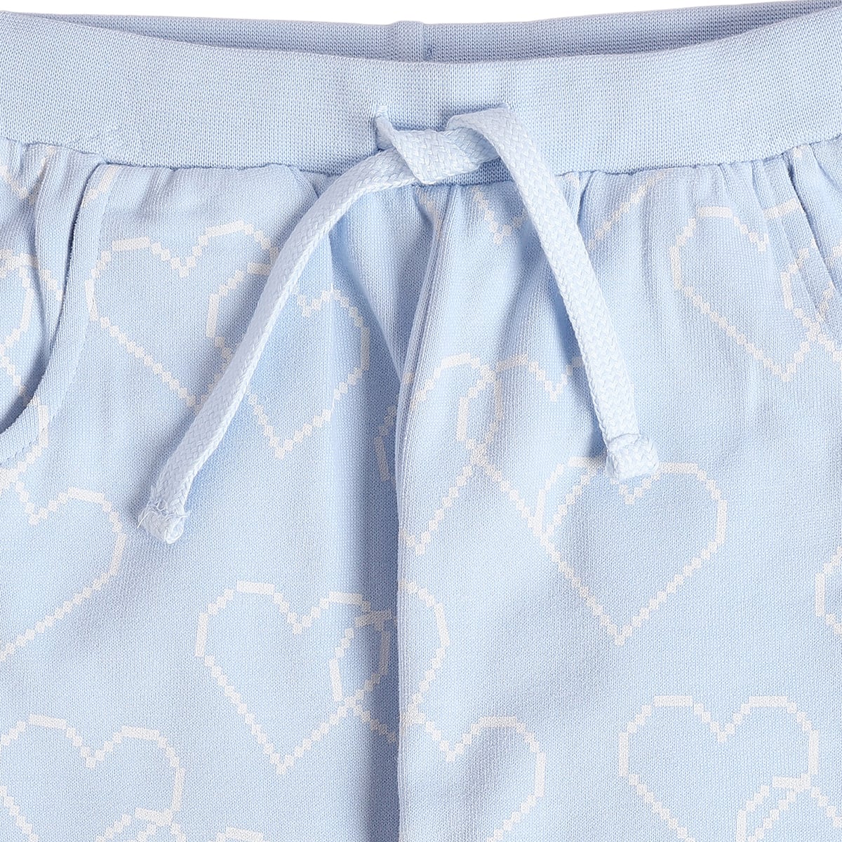 Girls Light Blue Cotton Blend Heart Jogger Pants Drawstring Waist Casual Wear