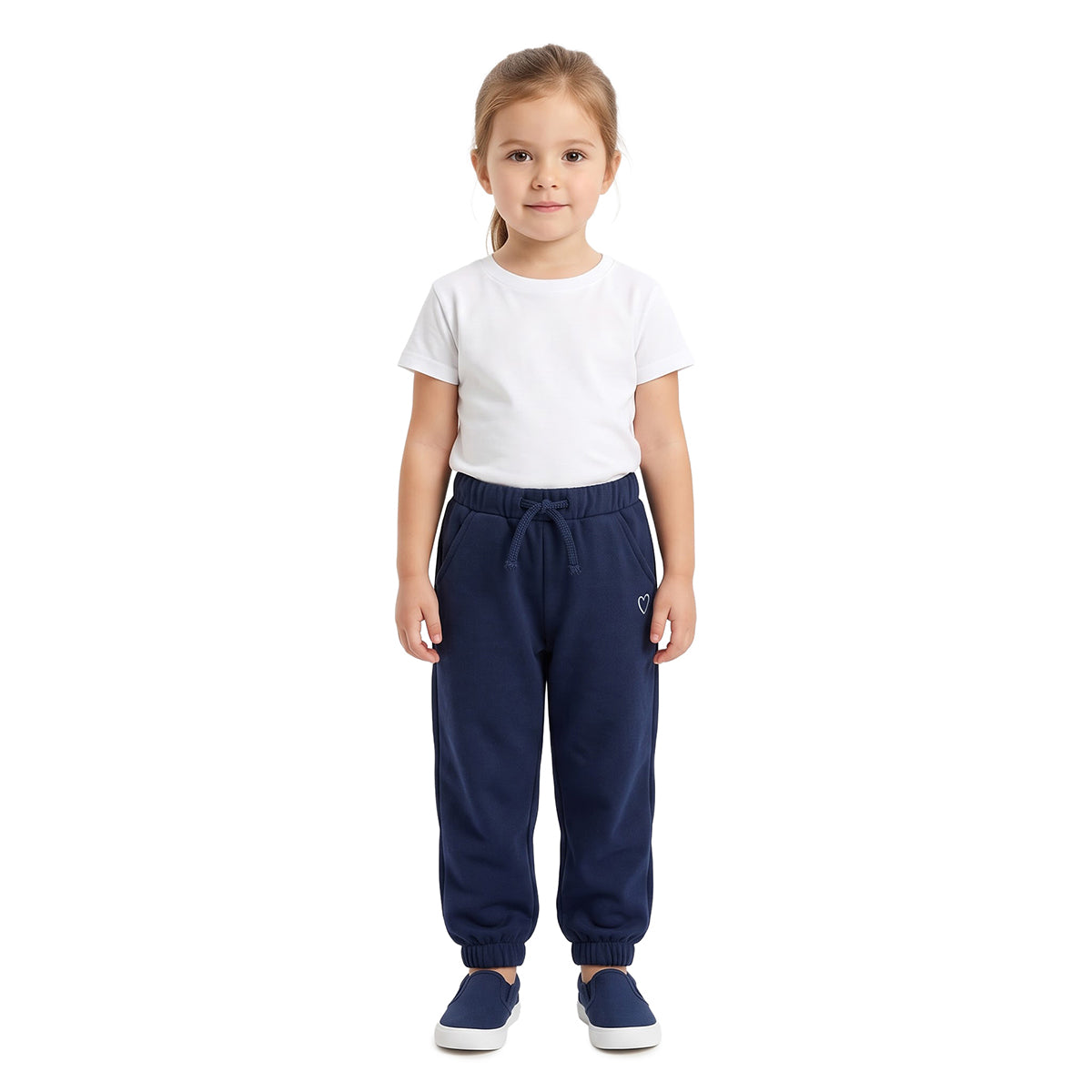 Girls Navy Blue Cotton Blend Joggers Regular Fit Casual Wear