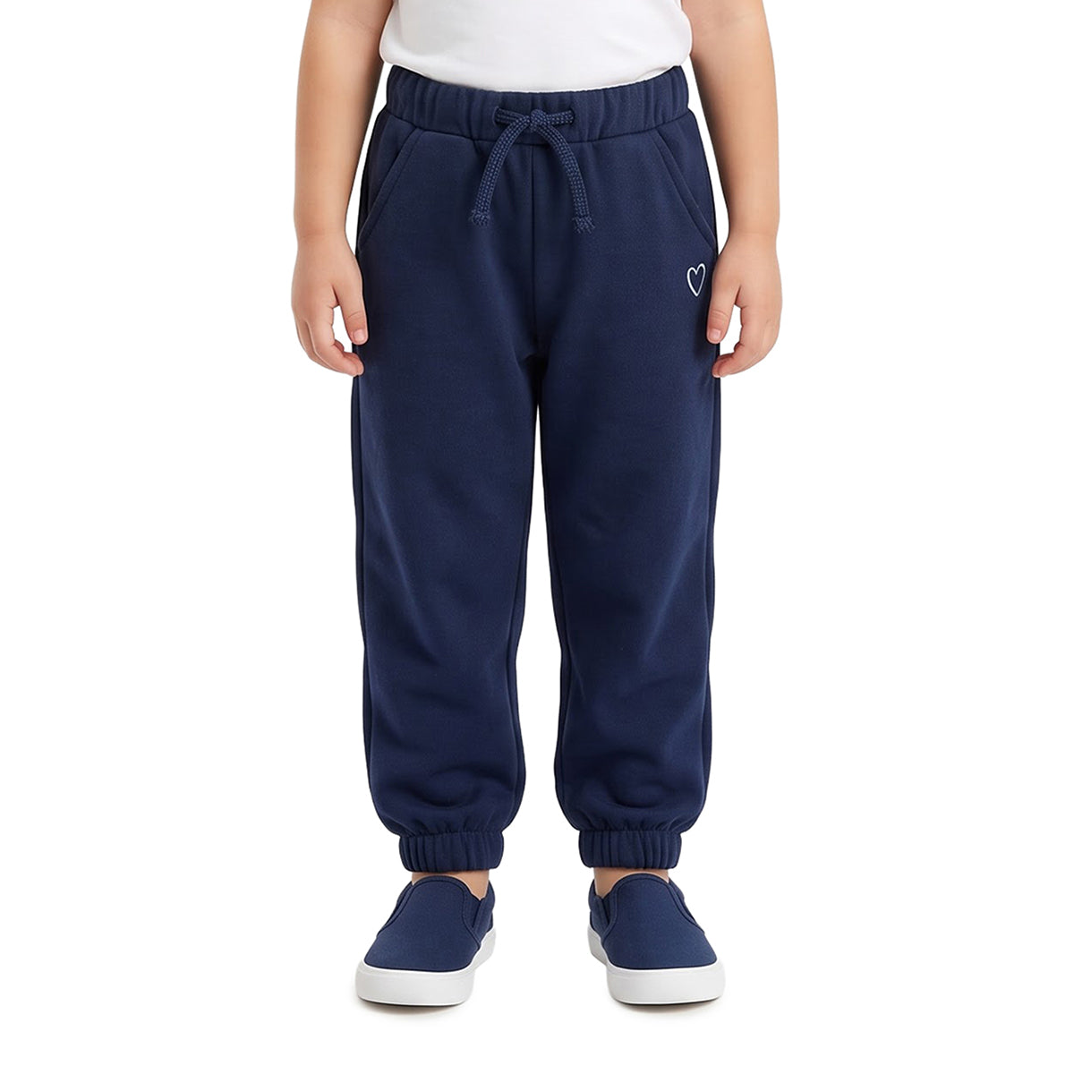 Girls Navy Blue Cotton Blend Joggers Regular Fit Casual Wear