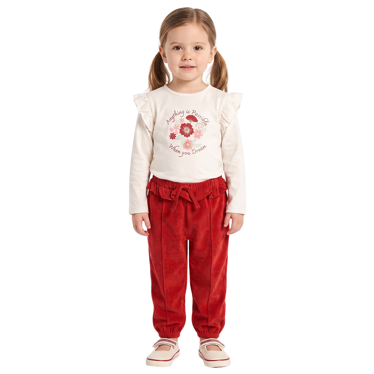 Girls Off White Cotton Floral Print Top Regular Fit Casual Kids Top