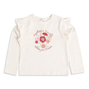 Girls Off White Cotton Floral Print Top Regular Fit Casual Kids Top