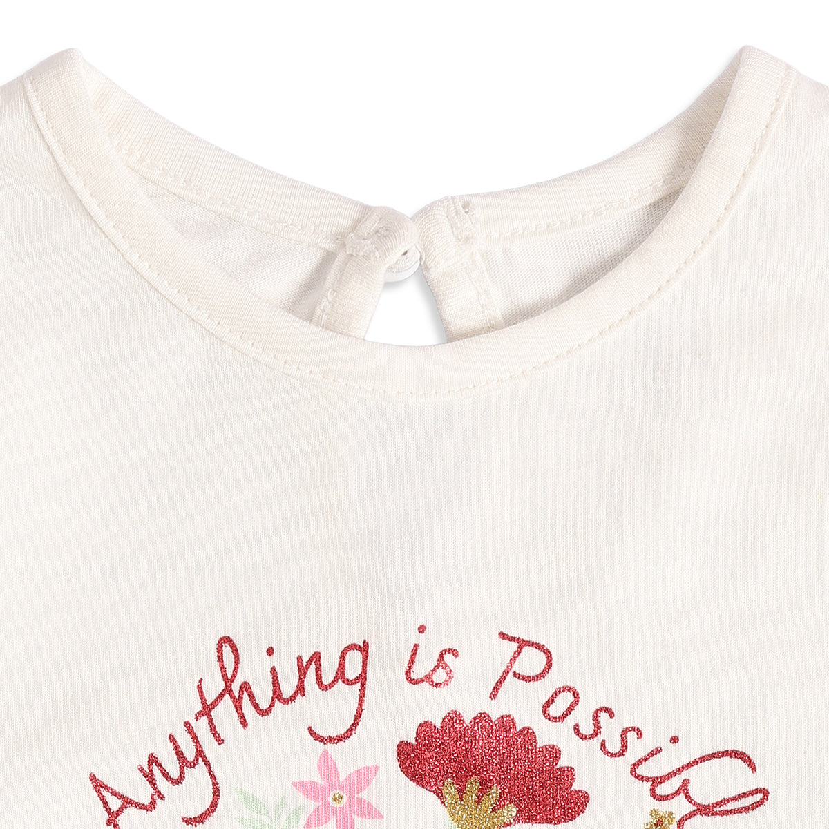 Girls Off White Cotton Floral Print Top Regular Fit Casual Kids Top
