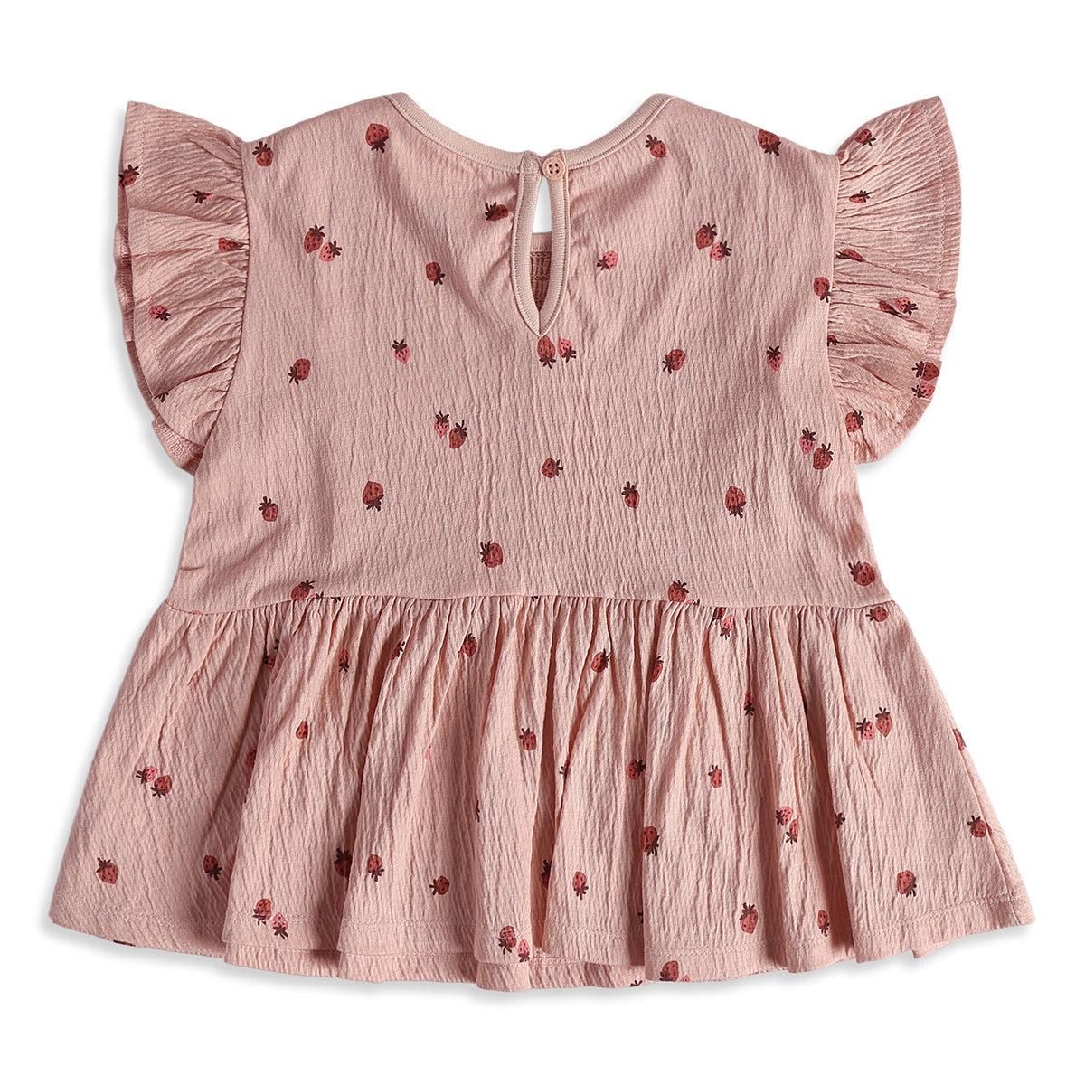 Girls Pink Strawberry Print Smocked Top Regular Fit Casual Wear