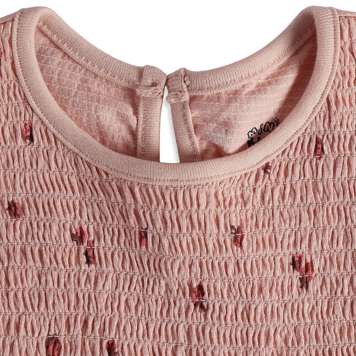 Girls Pink Strawberry Print Smocked Top Regular Fit Casual Wear