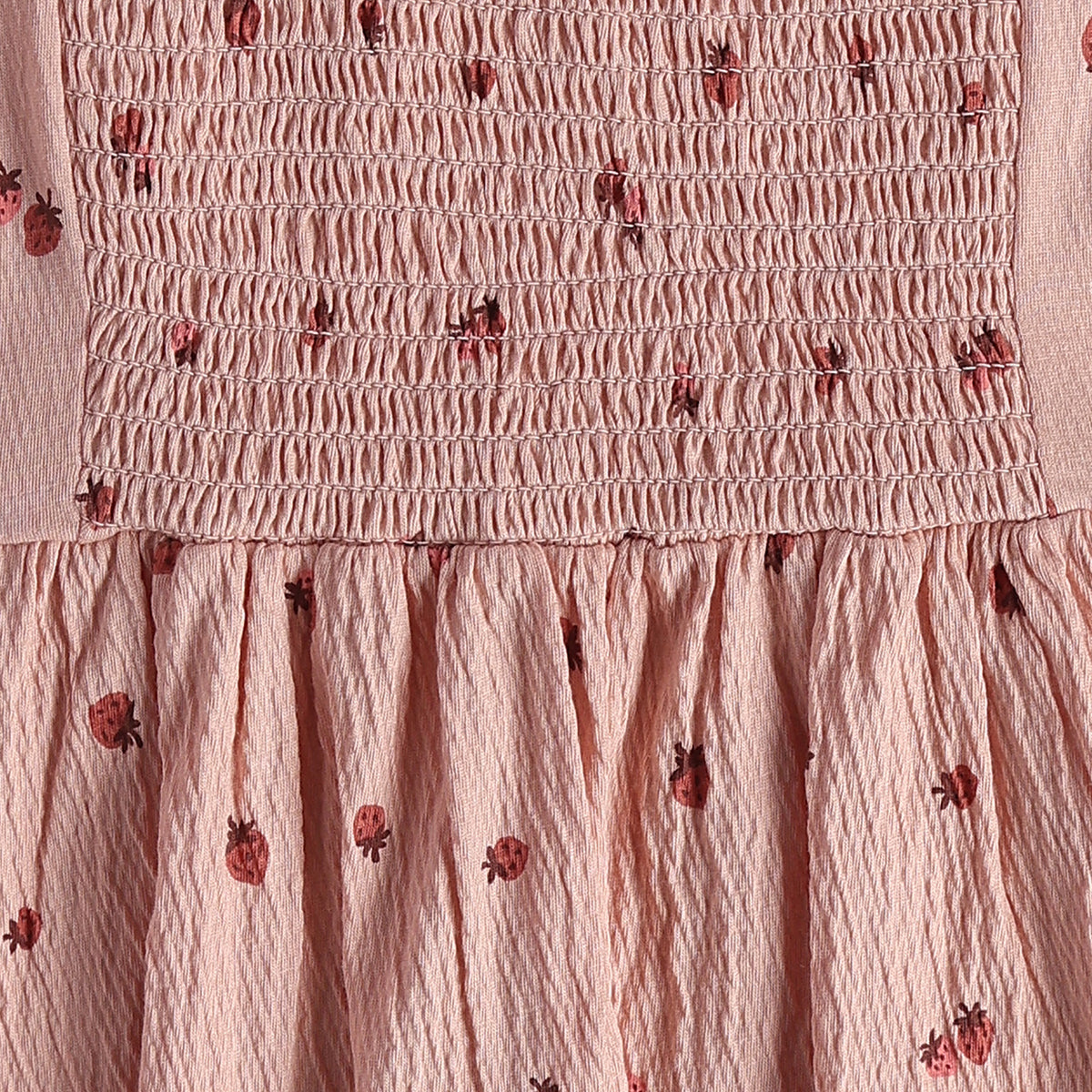Girls Pink Strawberry Print Smocked Top Regular Fit Casual Wear