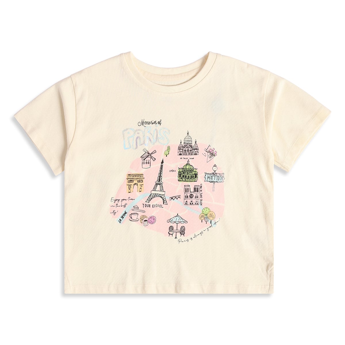 Girls Cream Cotton Paris Graphic T-Shirt Short Sleeve Casual Wear