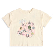 Girls Cream Cotton Paris Graphic T-Shirt Short Sleeve Casual Wear