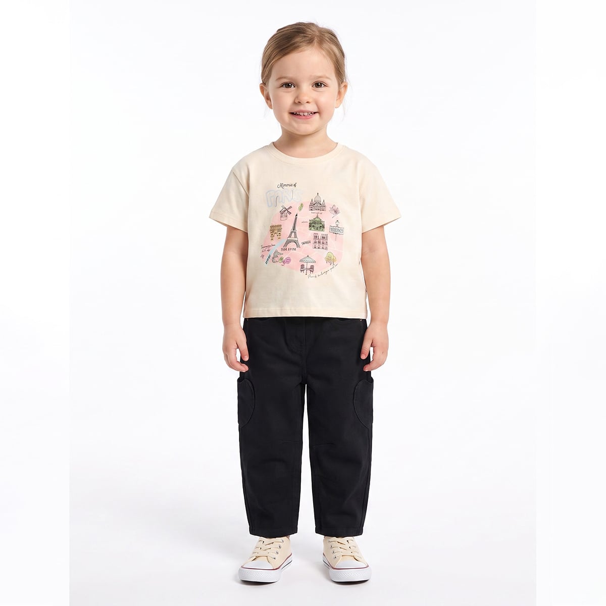 Girls Cream Cotton Paris Graphic T-Shirt Short Sleeve Casual Wear