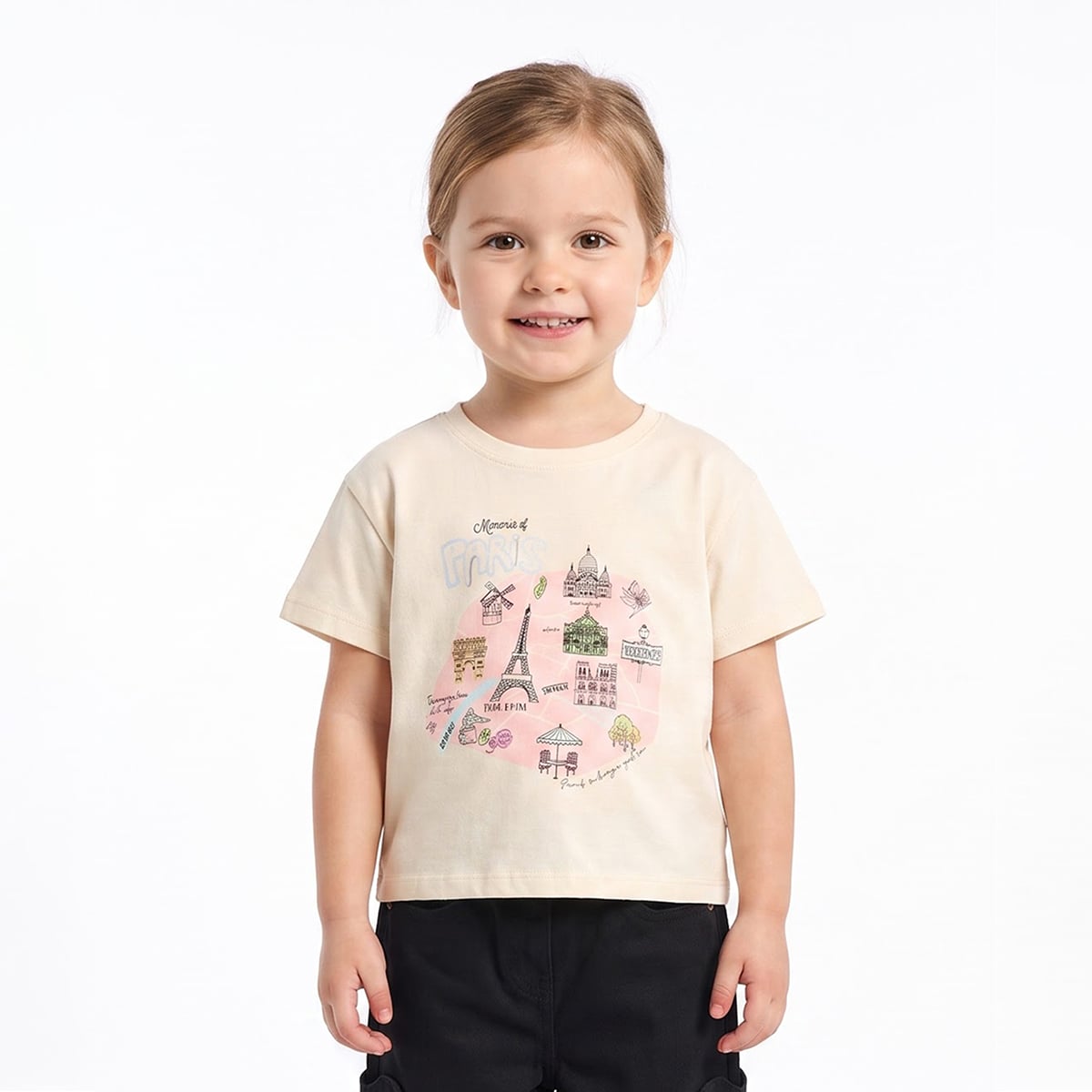 Girls Cream Cotton Paris Graphic T-Shirt Short Sleeve Casual Wear