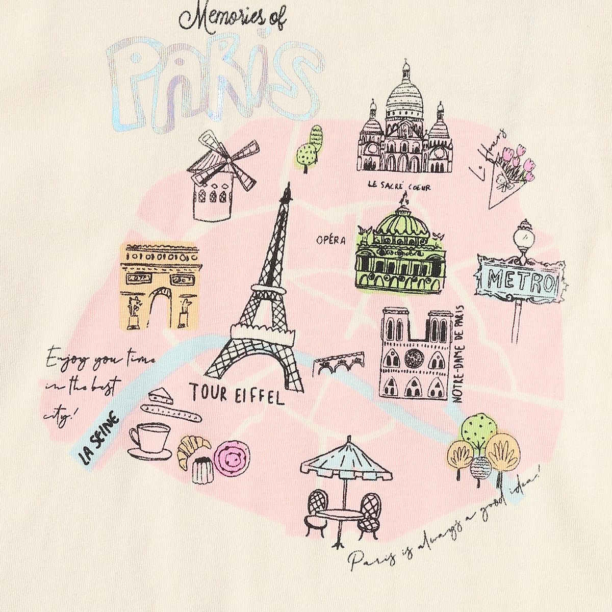Girls Cream Cotton Paris Graphic T-Shirt Short Sleeve Casual Wear