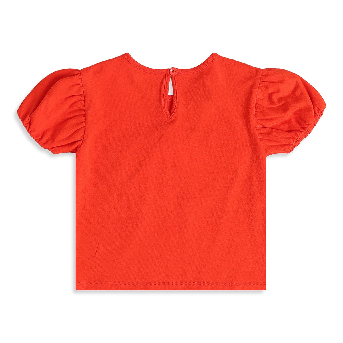 Girls Red Cotton Bow Detail T-Shirt Puff Sleeve Casual Wear