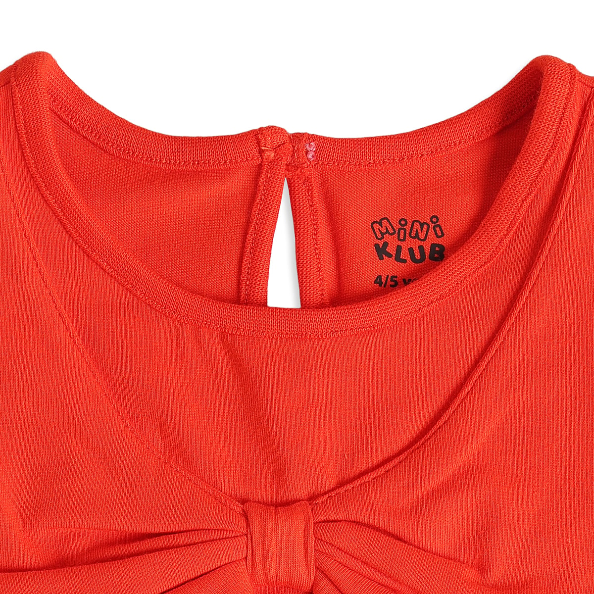 Girls Red Cotton Bow Detail T-Shirt Puff Sleeve Casual Wear