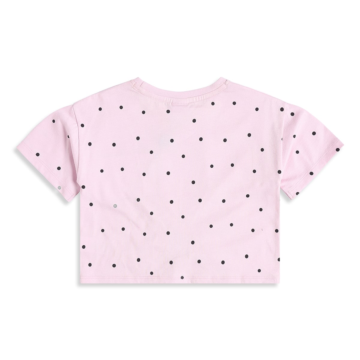 Baby Girls Pink Cotton Polka Dot Knit Top With Bonjour Embroidery Regular Fit Casual Wear