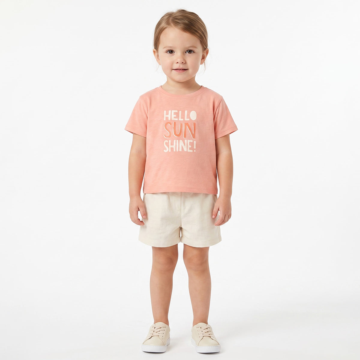 Girls Peach Cotton Slogan Graphic T-Shirt Regular Fit Casual Kids T-Shirt