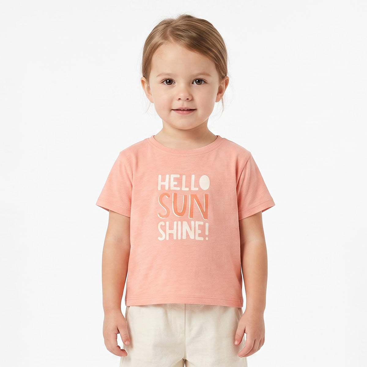 Girls Peach Cotton Slogan Graphic T-Shirt Regular Fit Casual Kids T-Shirt
