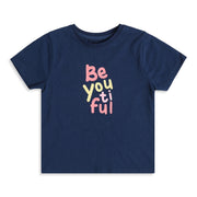 Girls Navy Blue Cotton Slogan Graphic T-Shirt Regular Fit Casual Kids T-Shirt