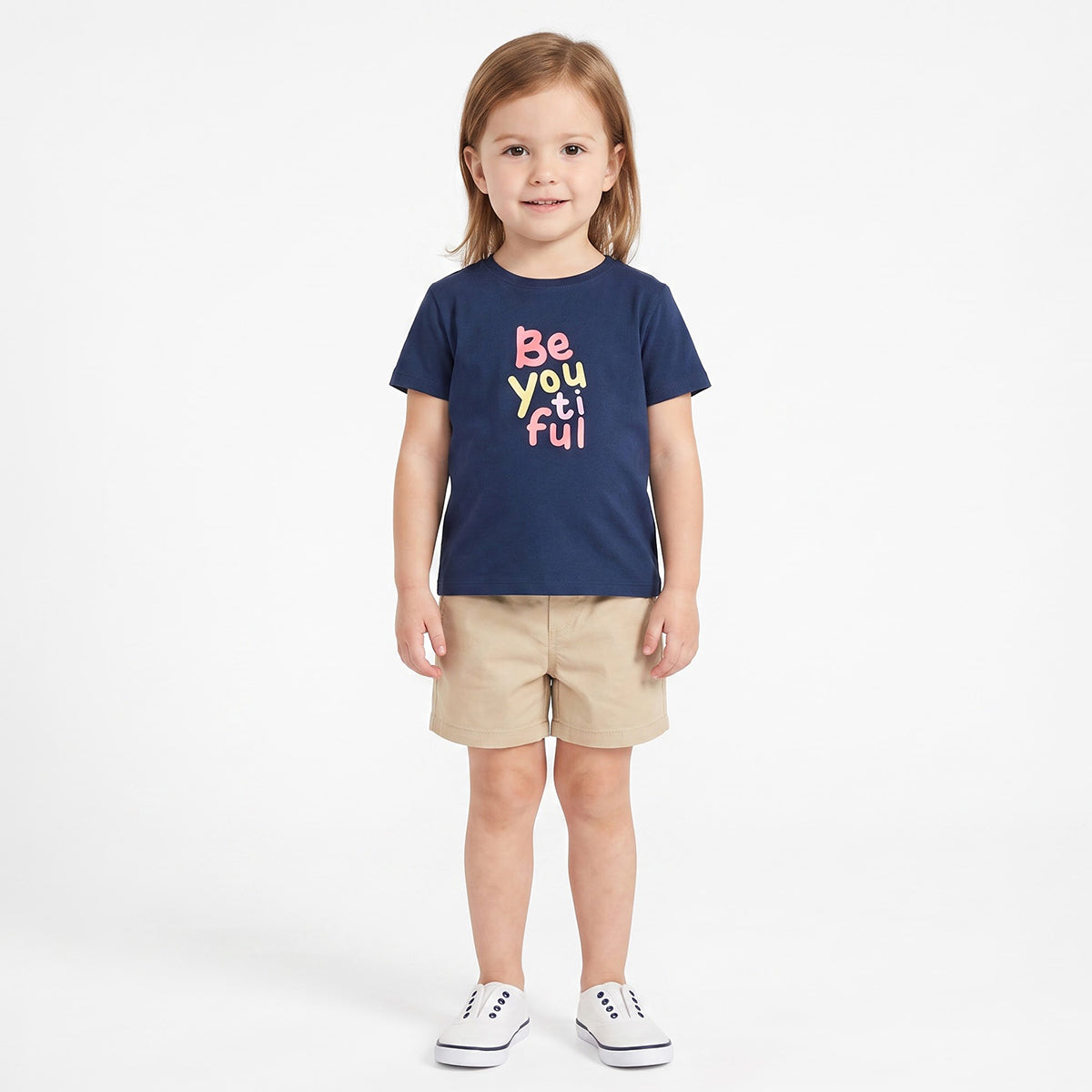 Girls Navy Blue Cotton Slogan Graphic T-Shirt Regular Fit Casual Kids T-Shirt