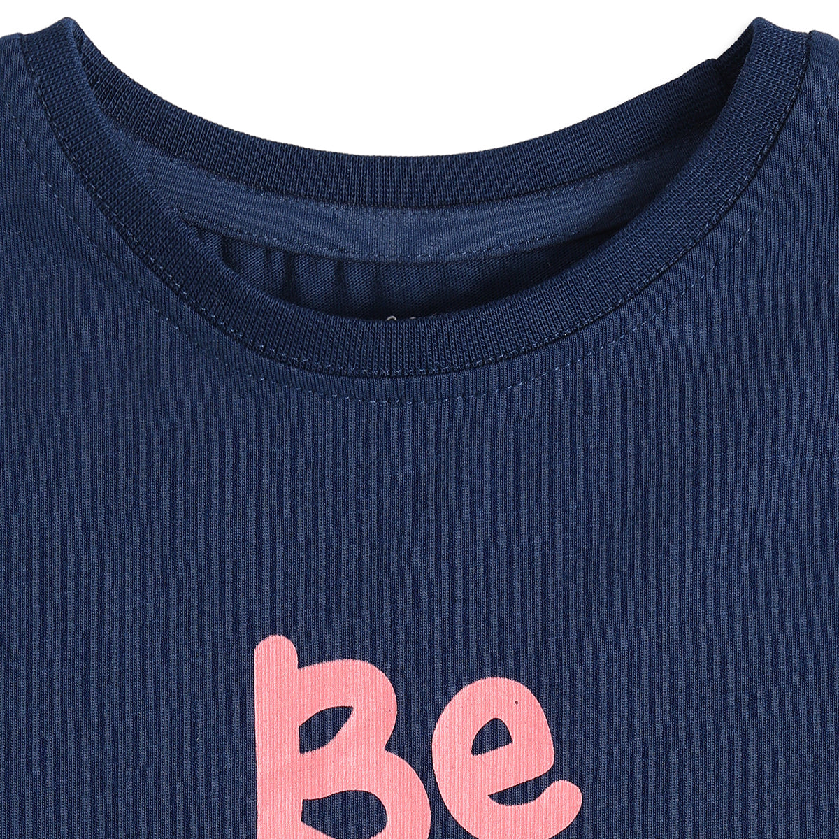 Girls Navy Blue Cotton Slogan Graphic T-Shirt Regular Fit Casual Kids T-Shirt