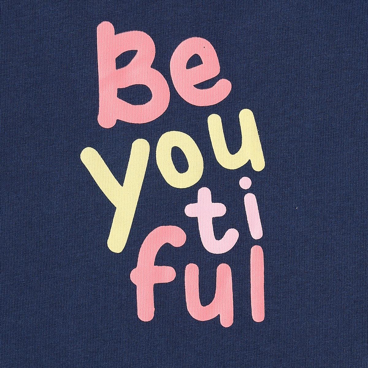 Girls Navy Blue Cotton Slogan Graphic T-Shirt Regular Fit Casual Kids T-Shirt