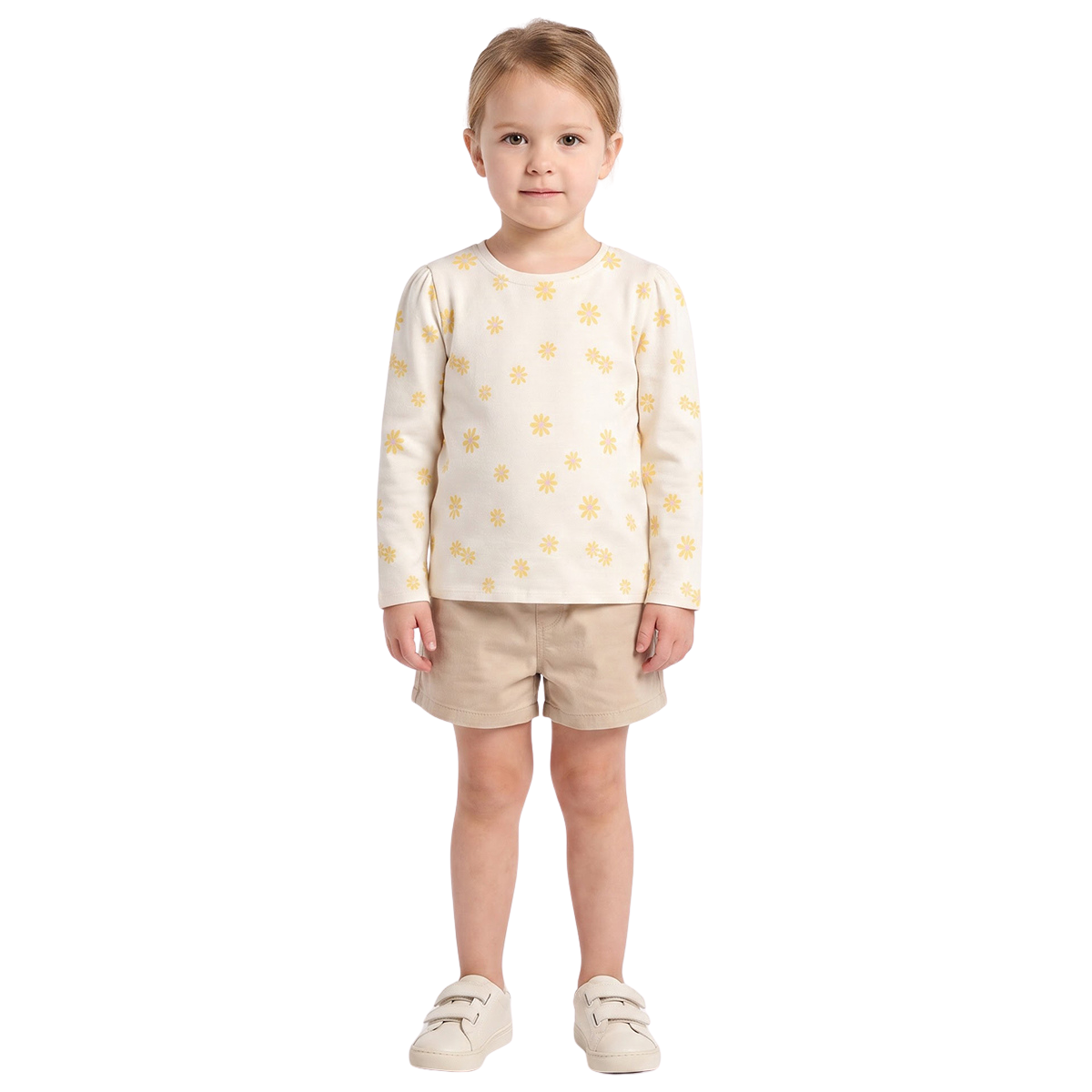 Baby Girls Off White Cotton Blend Floral Print T Shirt Regular Fit