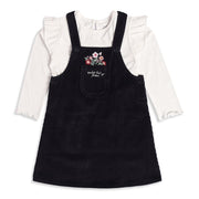 Baby Girls Black and White Cotton Blend Floral Embroidered Pinafore Set Regular Fit Casual Wear