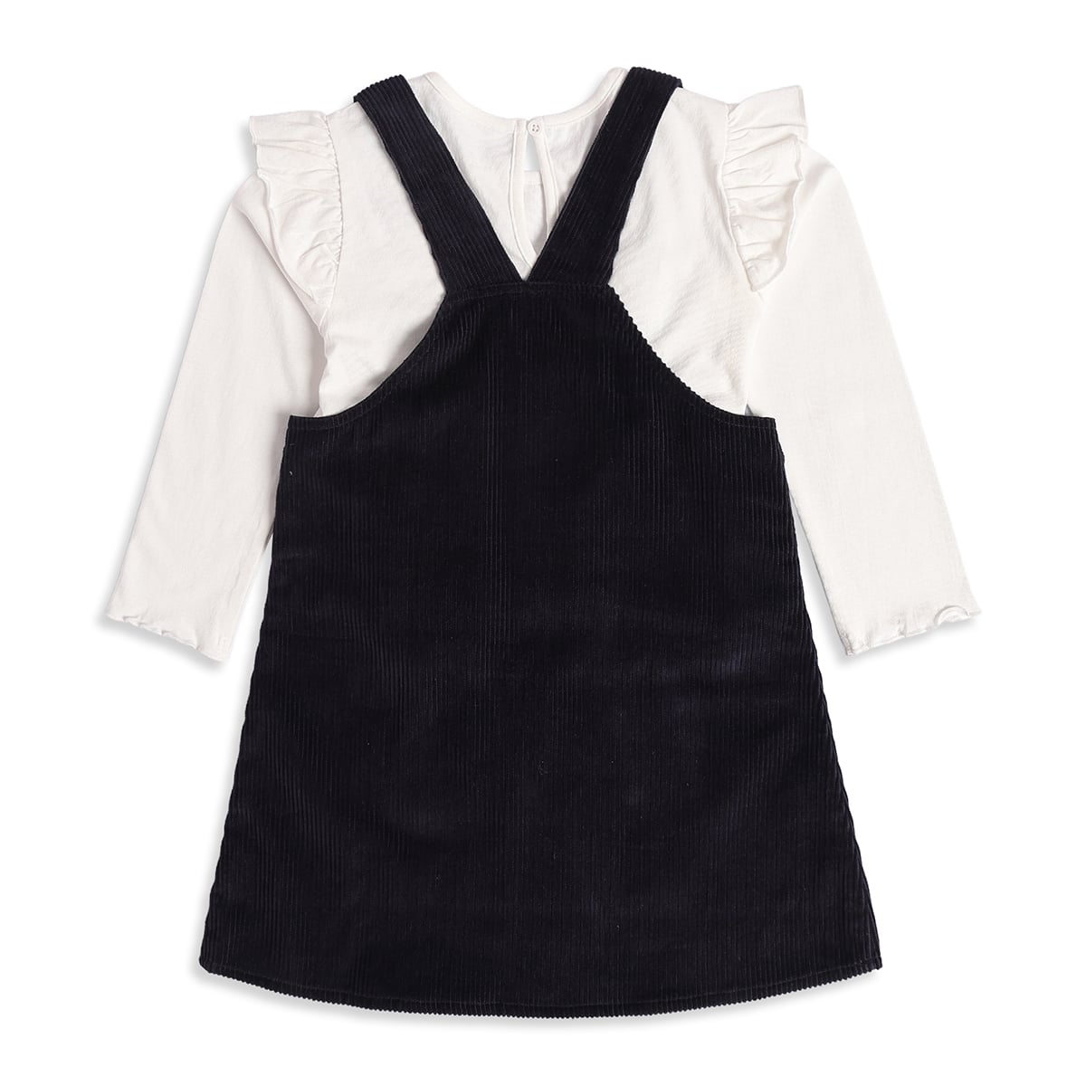 Baby Girls Black and White Cotton Blend Floral Embroidered Pinafore Set Regular Fit Casual Wear
