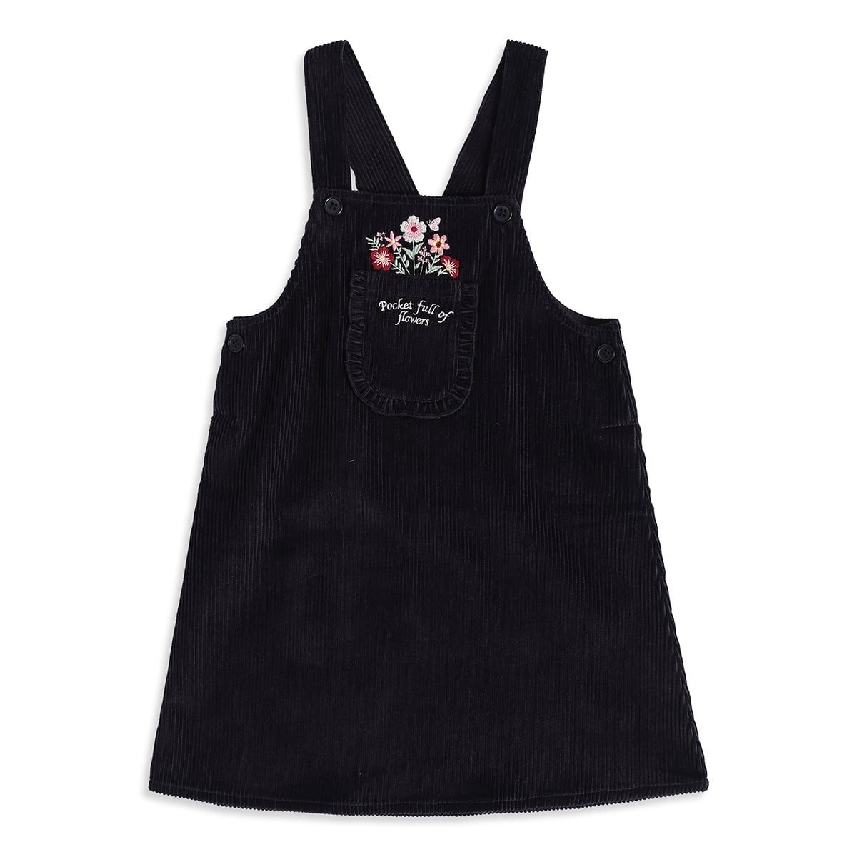 Baby Girls Black and White Cotton Blend Floral Embroidered Pinafore Set Regular Fit Casual Wear