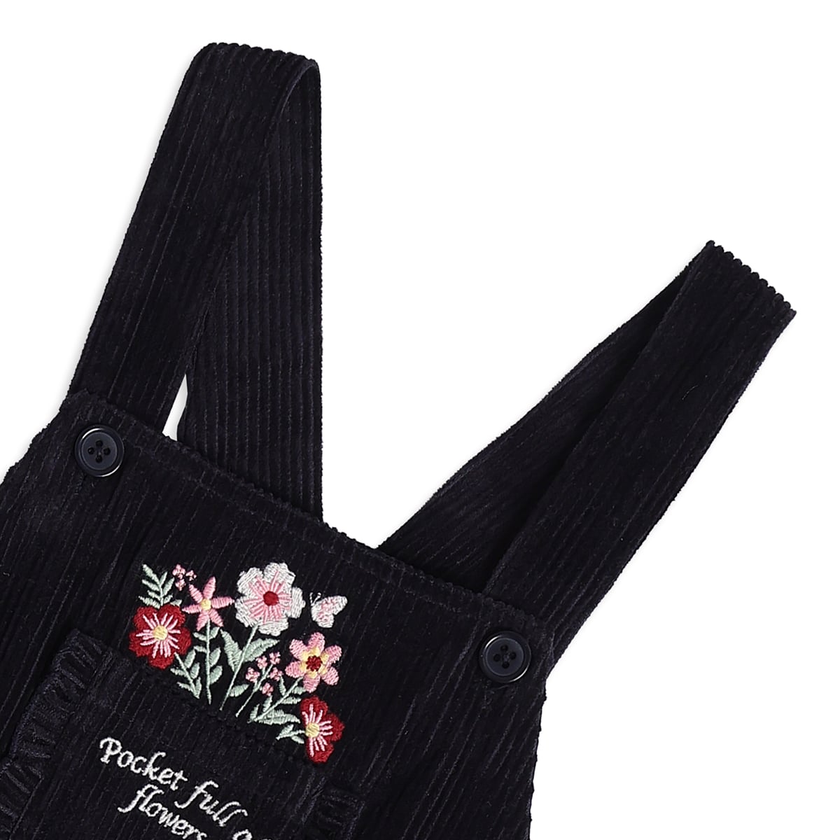 Baby Girls Black and White Cotton Blend Floral Embroidered Pinafore Set Regular Fit Casual Wear