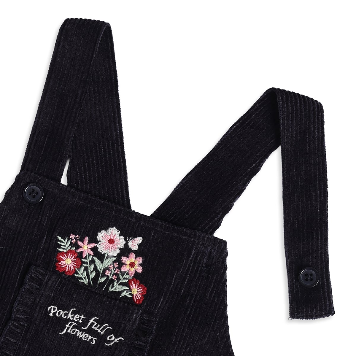 Baby Girls Black and White Cotton Blend Floral Embroidered Pinafore Set Regular Fit Casual Wear