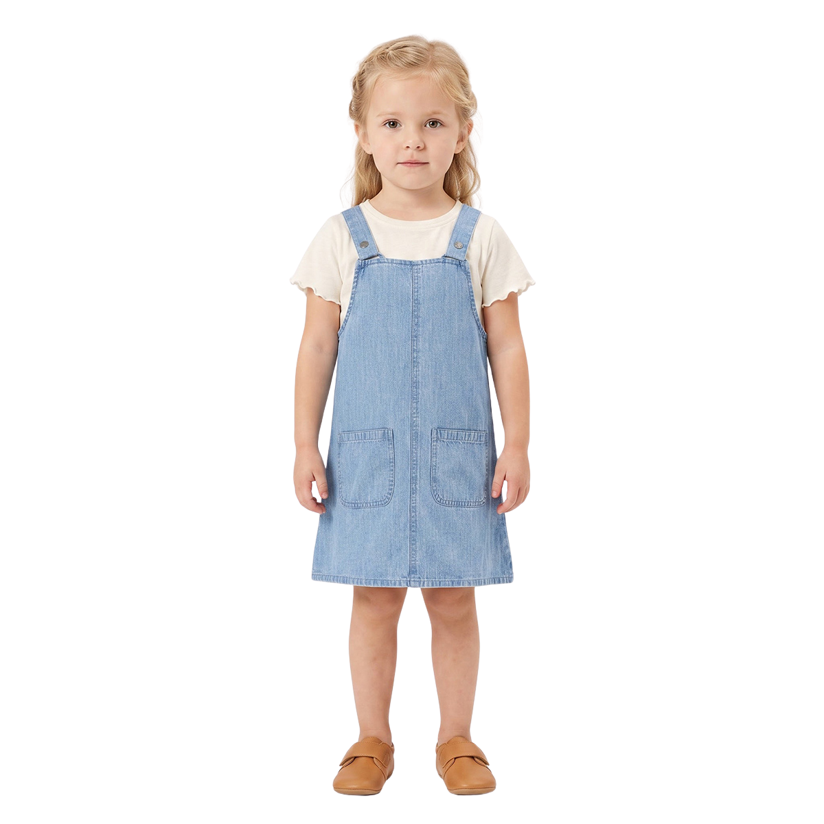 Baby Girls Blue and Off White Cotton Blend Denim Pinafore Set Regular