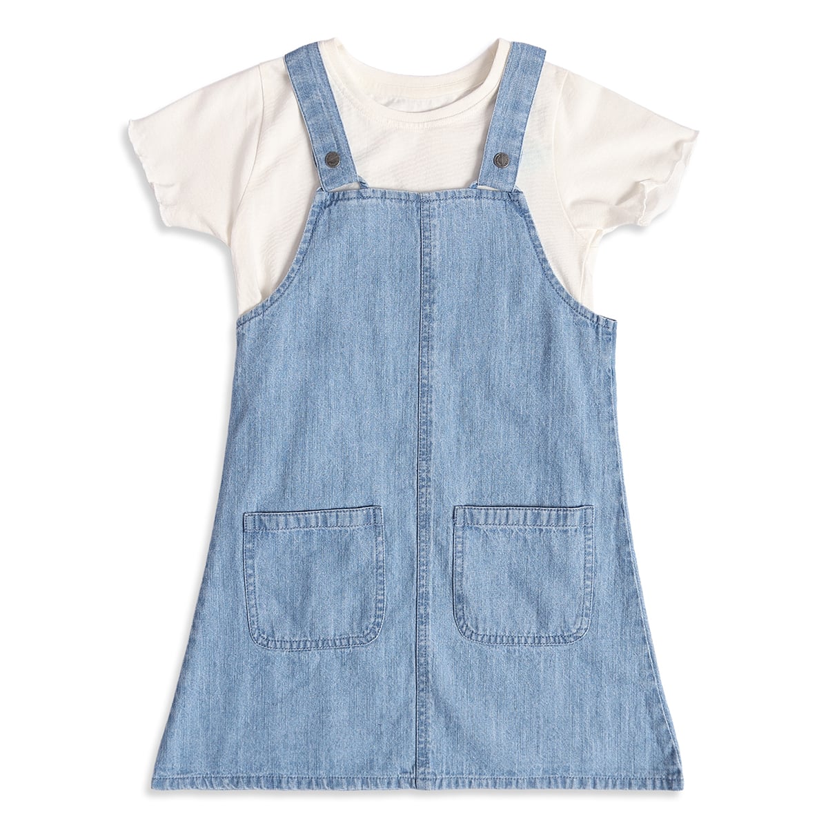 Baby Girls Blue and Off-White Cotton Blend Denim Pinafore Set Regular Fit Casual Wear