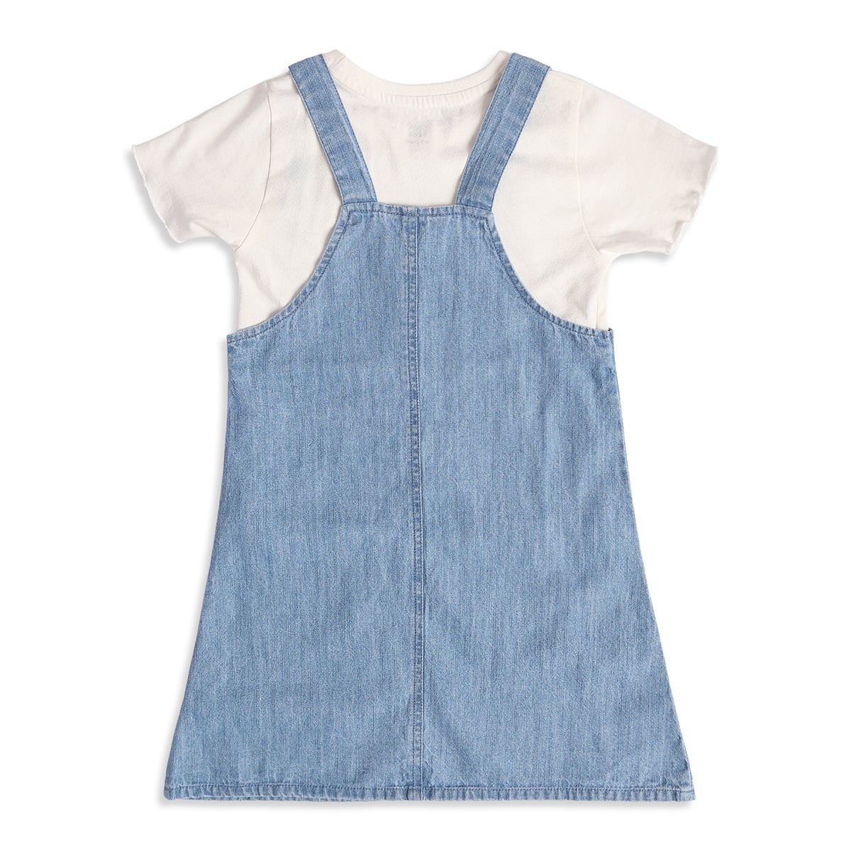 Baby Girls Blue and Off-White Cotton Blend Denim Pinafore Set Regular Fit Casual Wear