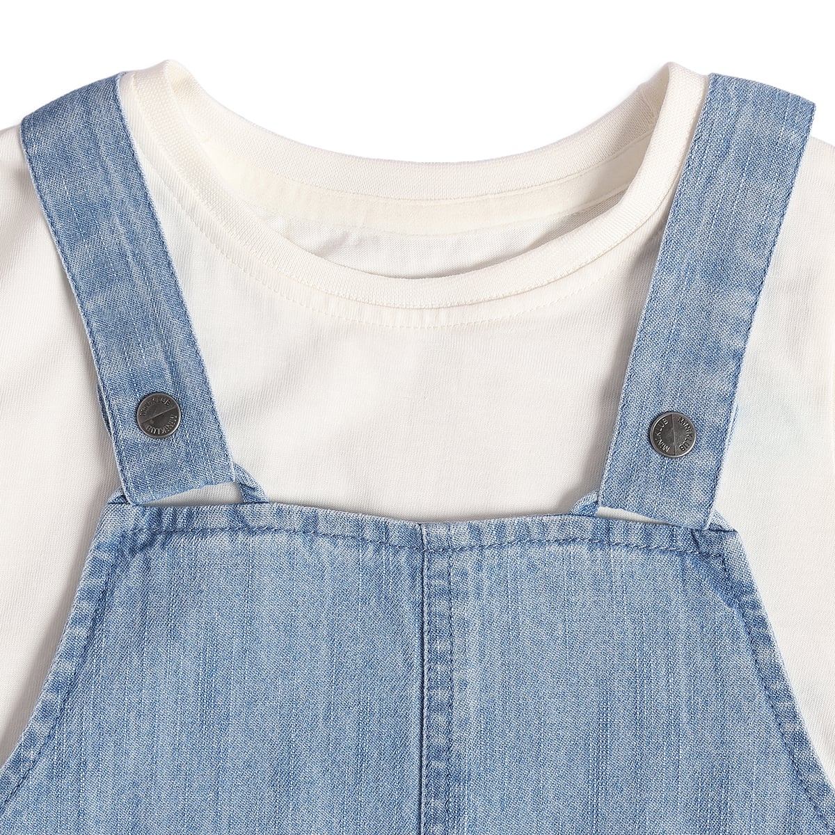 Baby Girls Blue and Off-White Cotton Blend Denim Pinafore Set Regular Fit Casual Wear