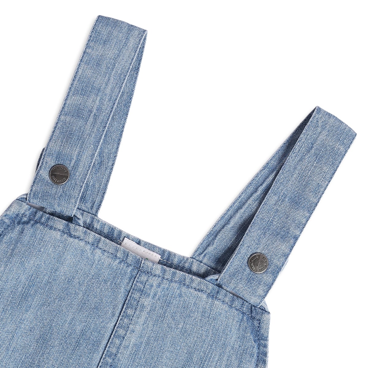 Baby Girls Blue and Off-White Cotton Blend Denim Pinafore Set Regular Fit Casual Wear