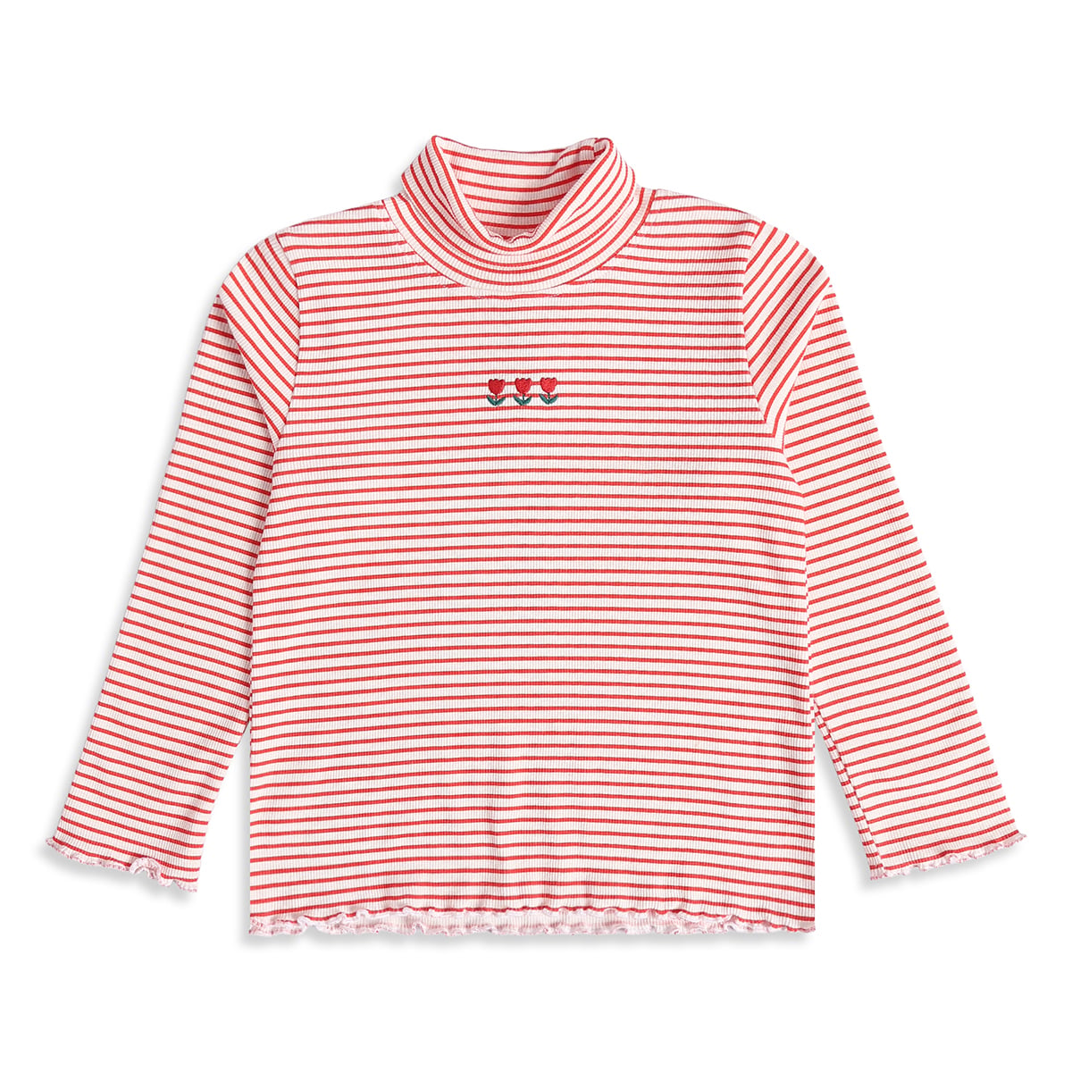 Baby Girls Red and White Striped Floral Embroidered Pinafore Set