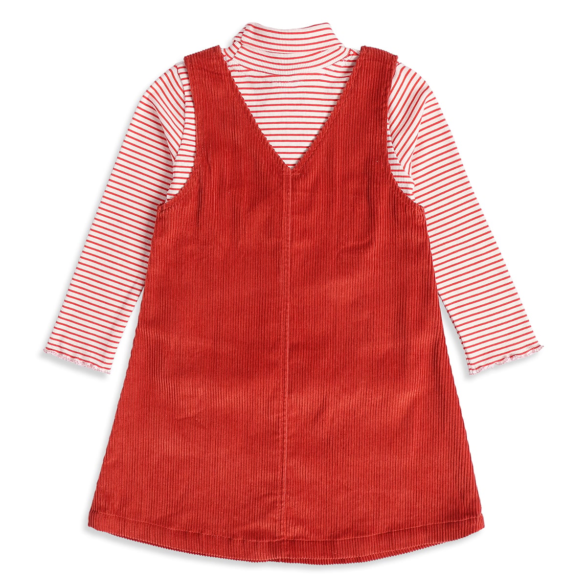 Baby Girls Red and White Striped Floral Embroidered Pinafore Set