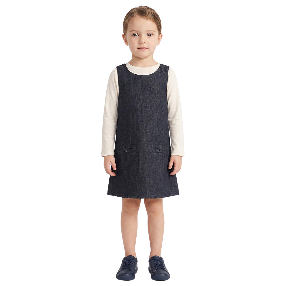 Baby Girls Black and Off White Cotton Blend Denim Pinafore Set