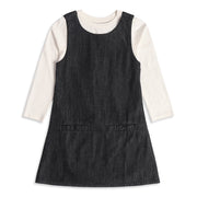 Baby Girls Black and Off-White Cotton Blend Denim Pinafore Set Regular Fit Casual Wear