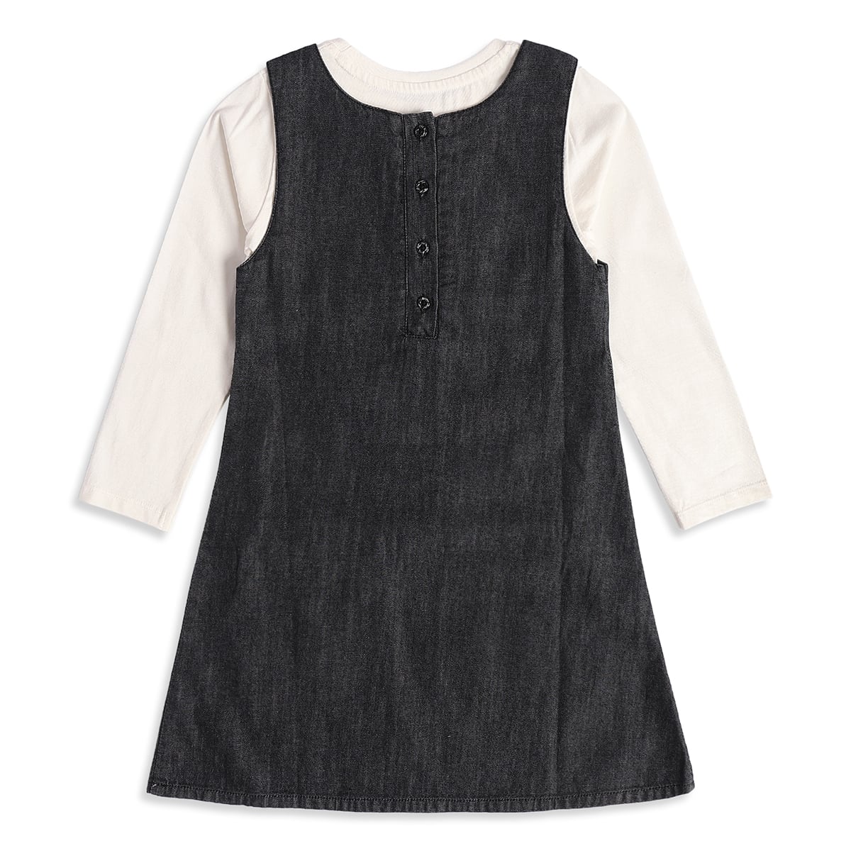 Baby Girls Black and Off-White Cotton Blend Denim Pinafore Set Regular Fit Casual Wear