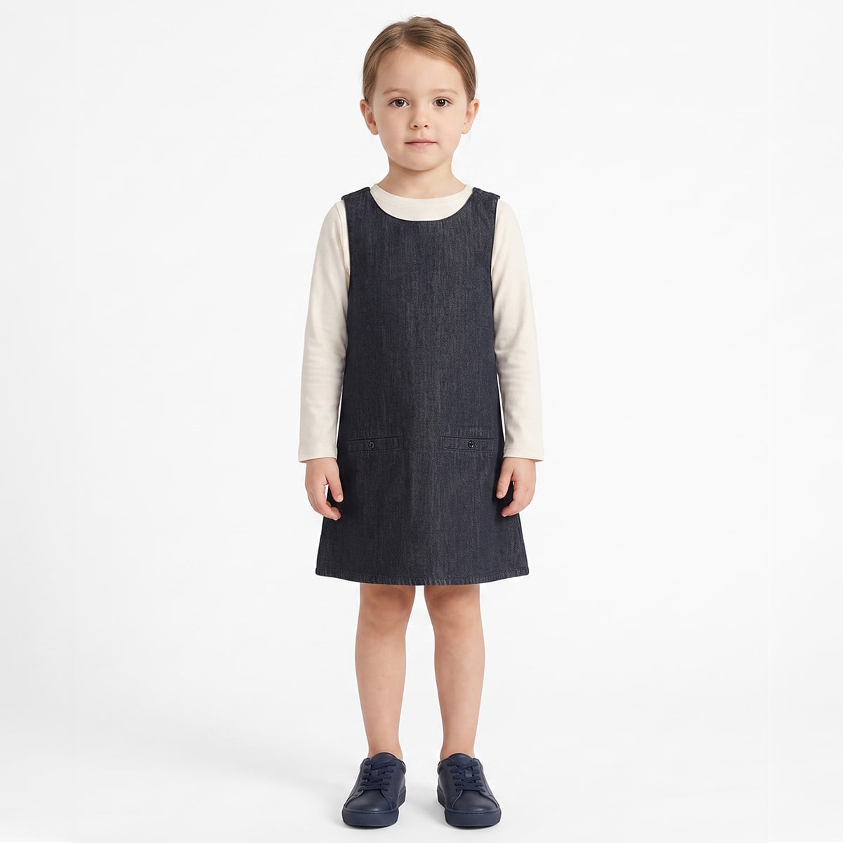 Baby Girls Black and Off-White Cotton Blend Denim Pinafore Set Regular Fit Casual Wear