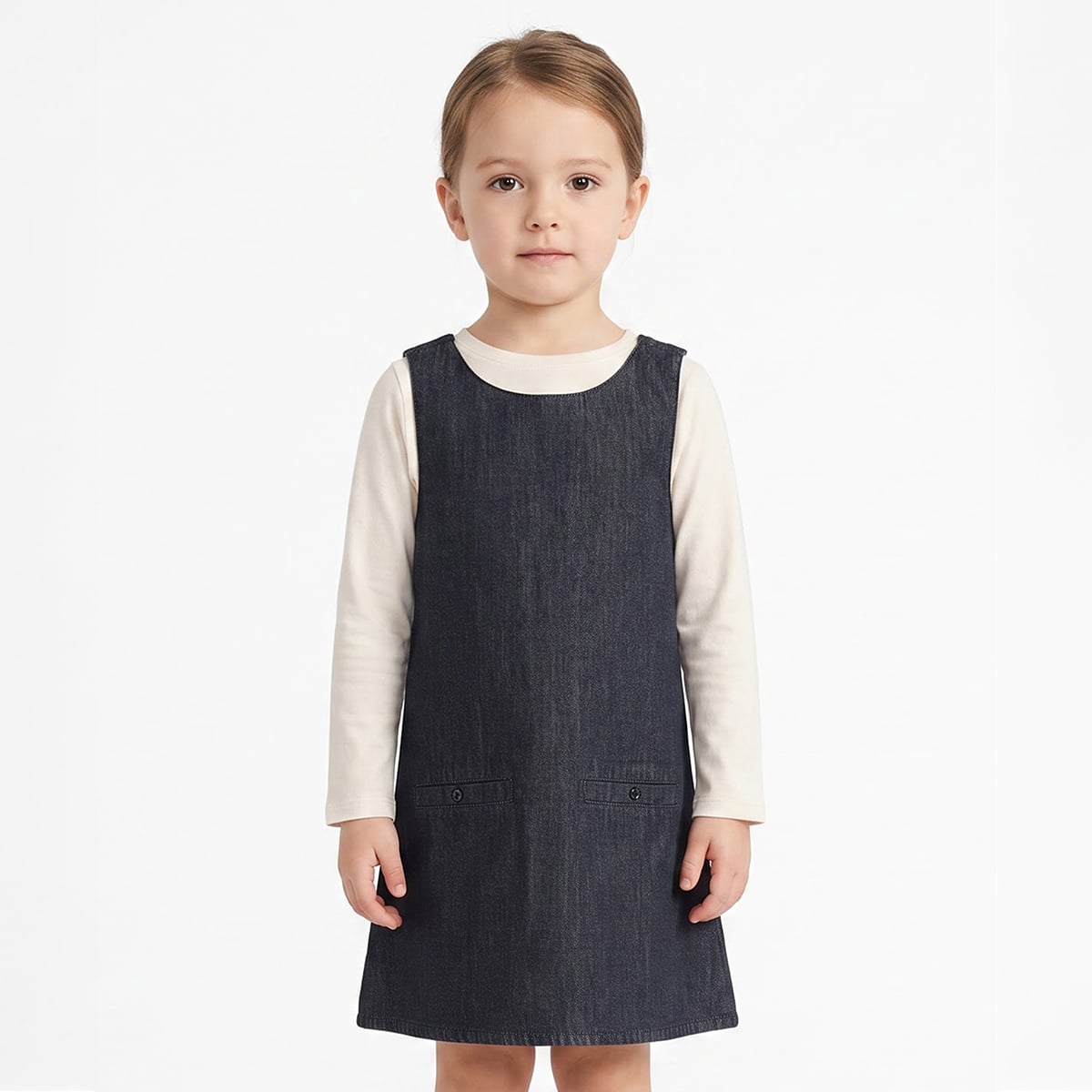 Baby Girls Black and Off-White Cotton Blend Denim Pinafore Set Regular Fit Casual Wear
