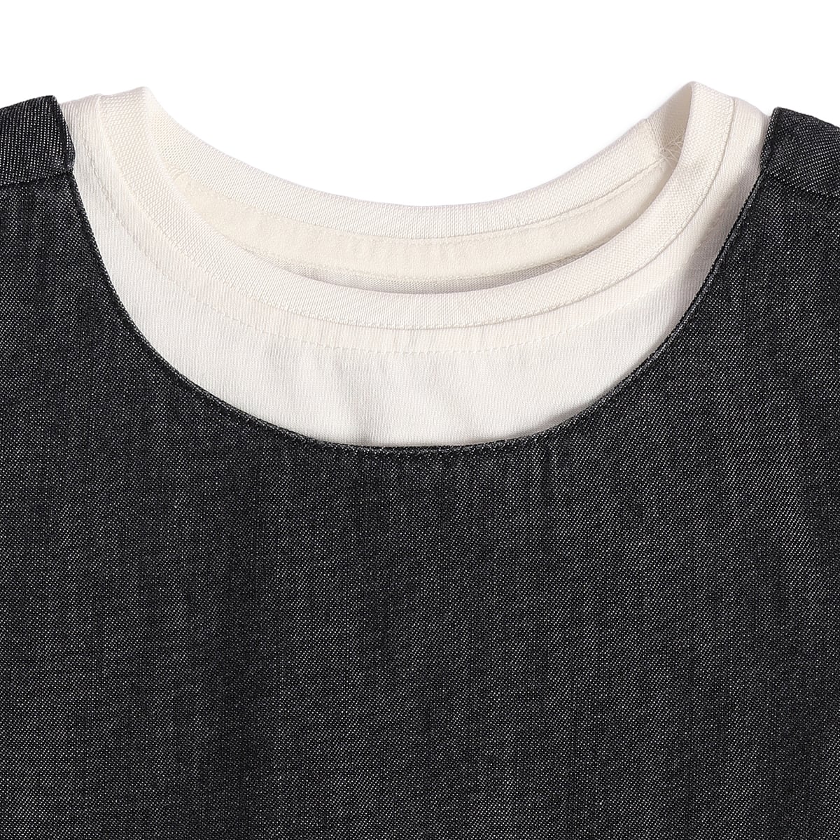Baby Girls Black and Off-White Cotton Blend Denim Pinafore Set Regular Fit Casual Wear